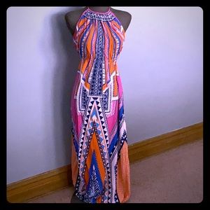 Eye catching colorful low back maxi dress